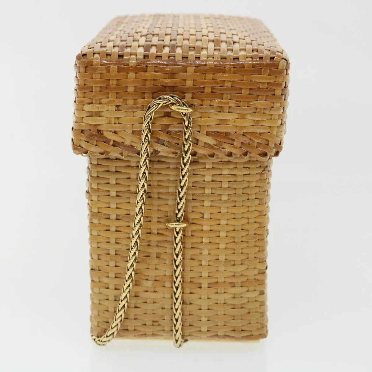 CHANEL Basket Chain Shoulder Bag Leather rattan Beige CC  31932A