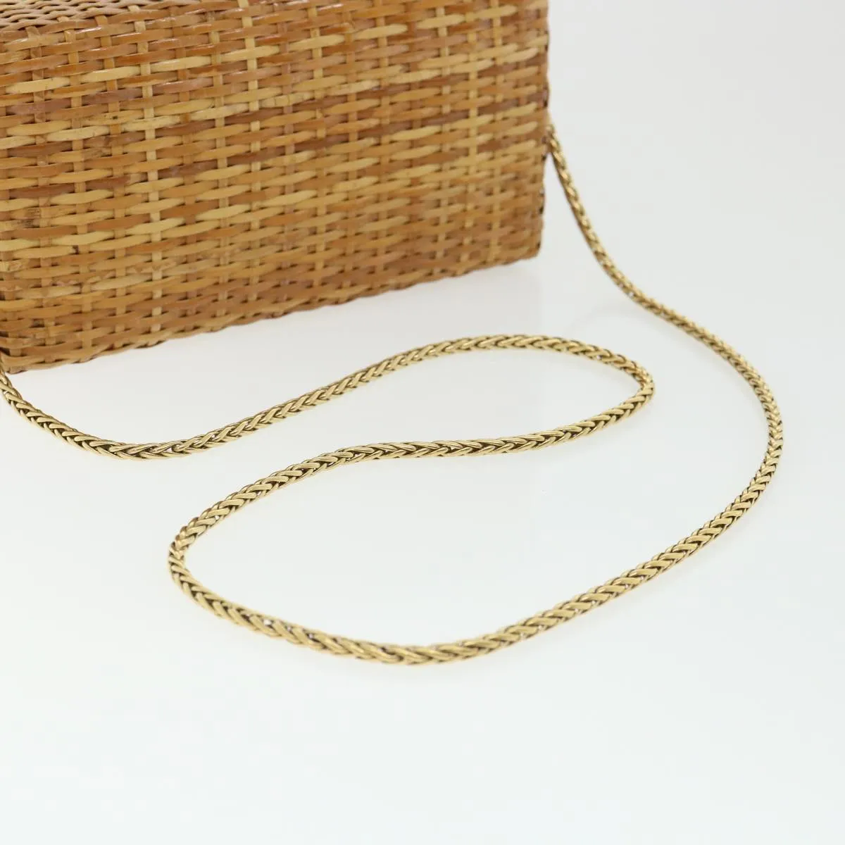 CHANEL Basket Chain Shoulder Bag Leather rattan Beige CC  31932A