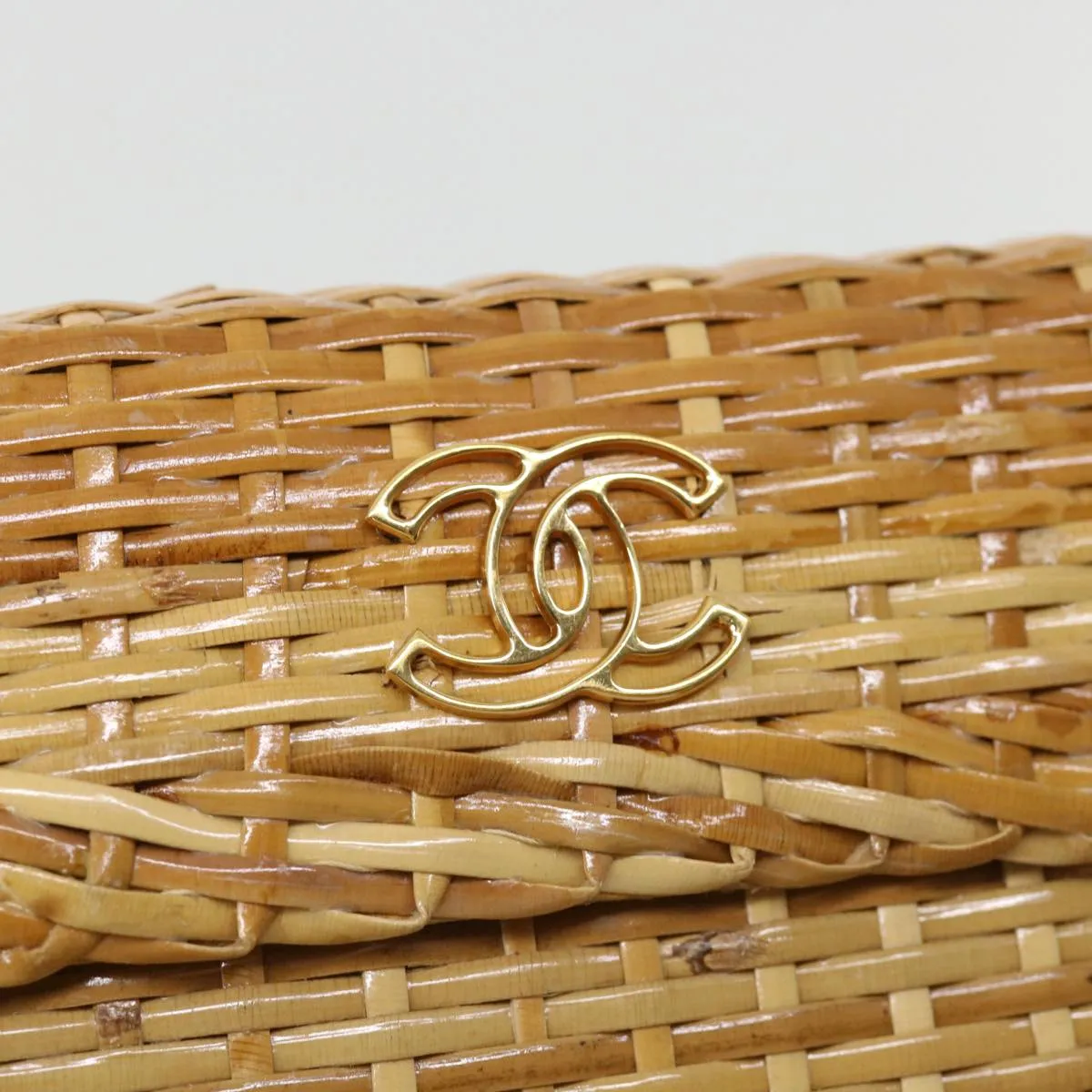 CHANEL Basket Chain Shoulder Bag Leather rattan Beige CC  31932A