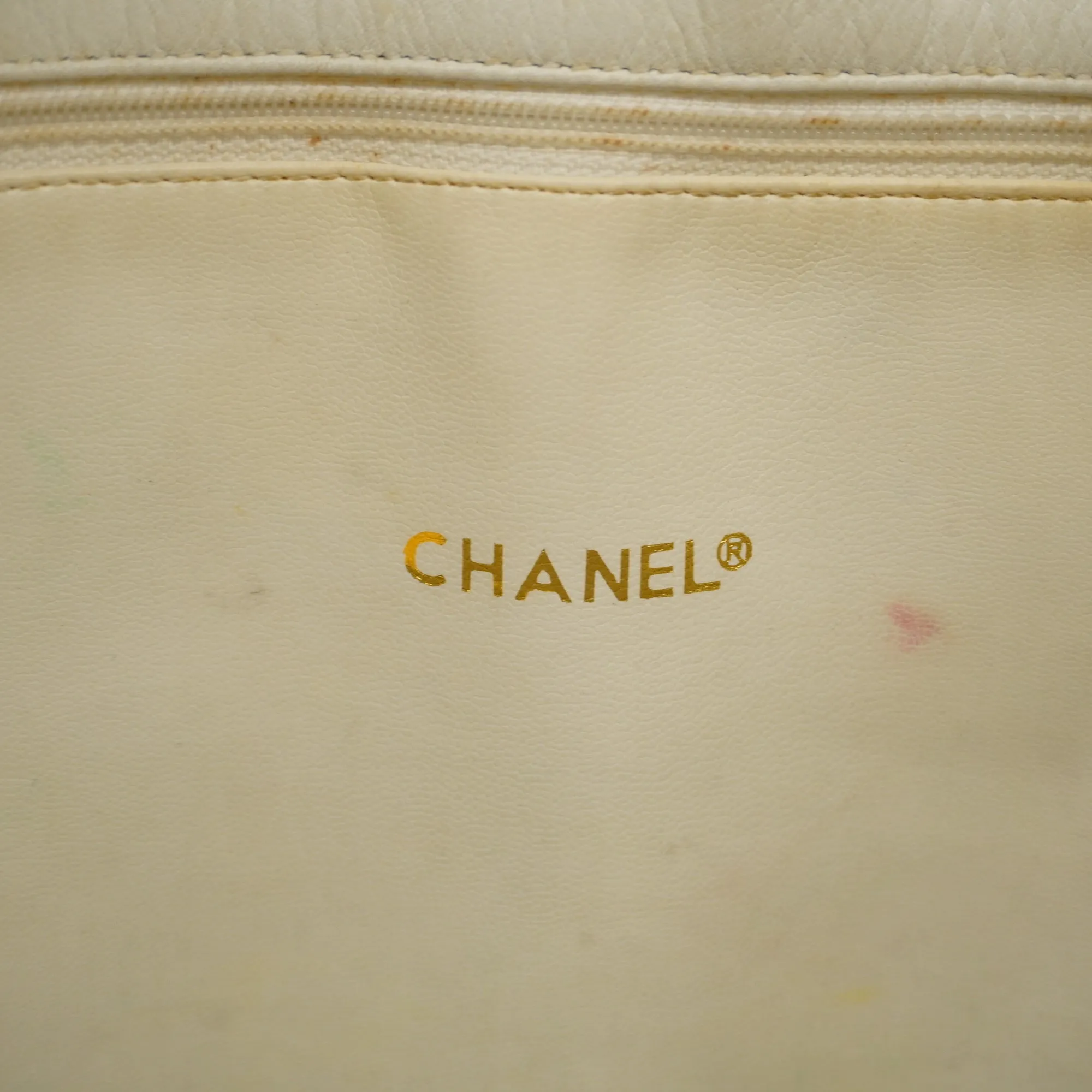 CHANEL  Chain Shoulder Women's Canvas Tote Bag Ivory,Red Color