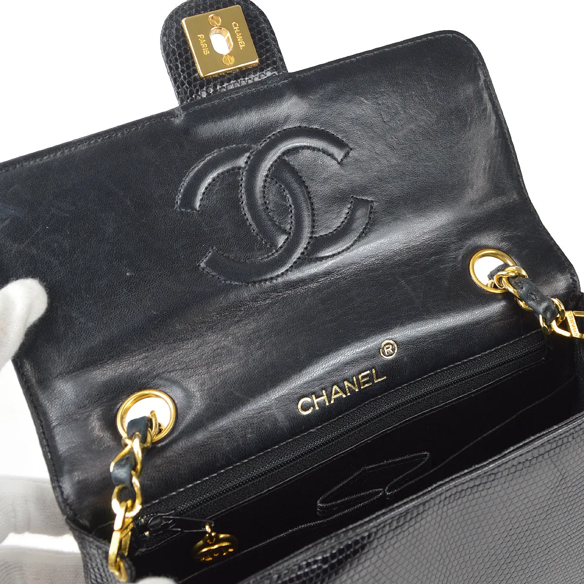 CHANEL  Classic Square Flap 20 Black Lizard 87982