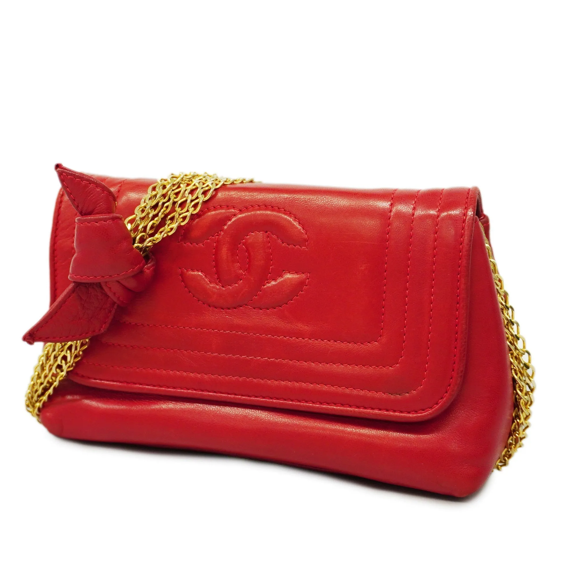 CHANEL  Women's Leather Shoulder Bag Red Color