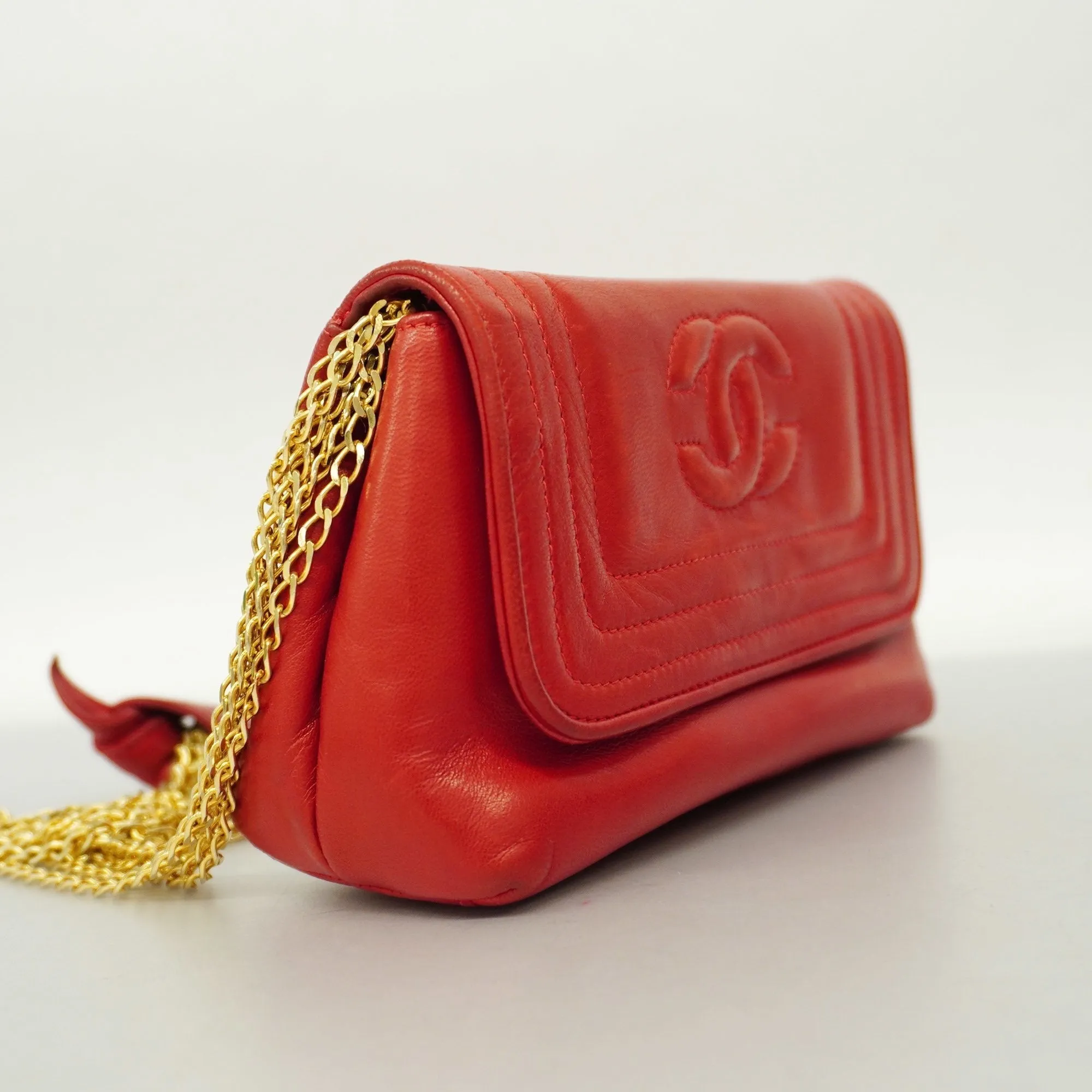 CHANEL  Women's Leather Shoulder Bag Red Color