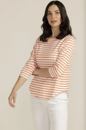 Cotton Raglan Sleeve Stripe Tee White/Orange