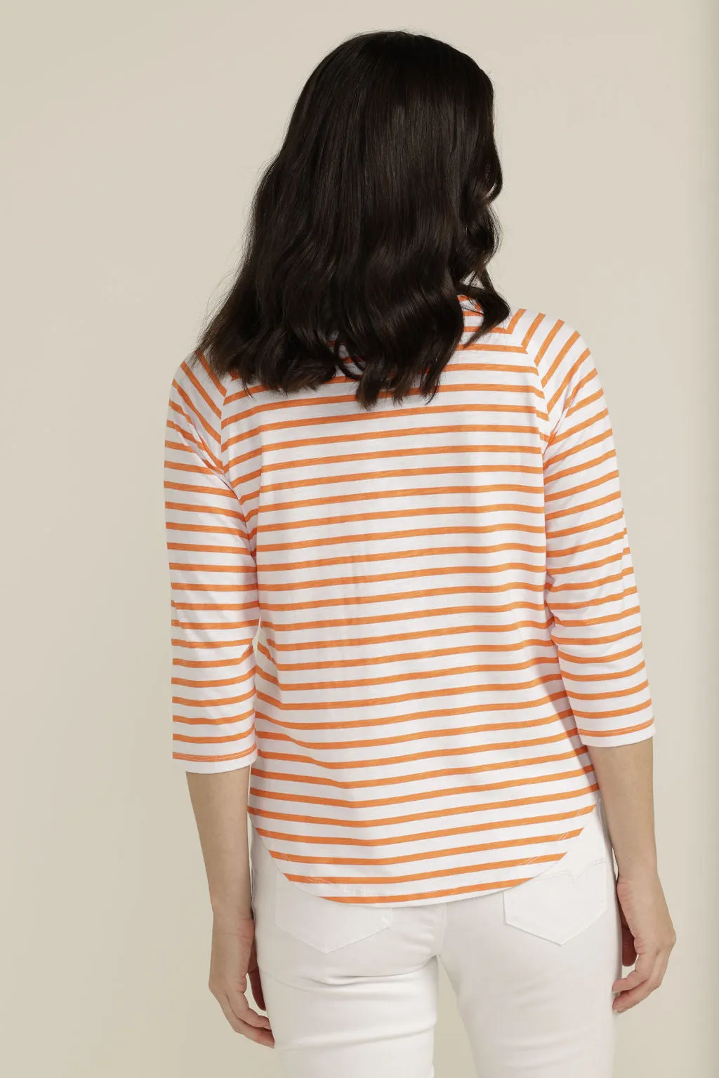 Cotton Raglan Sleeve Stripe Tee White/Orange