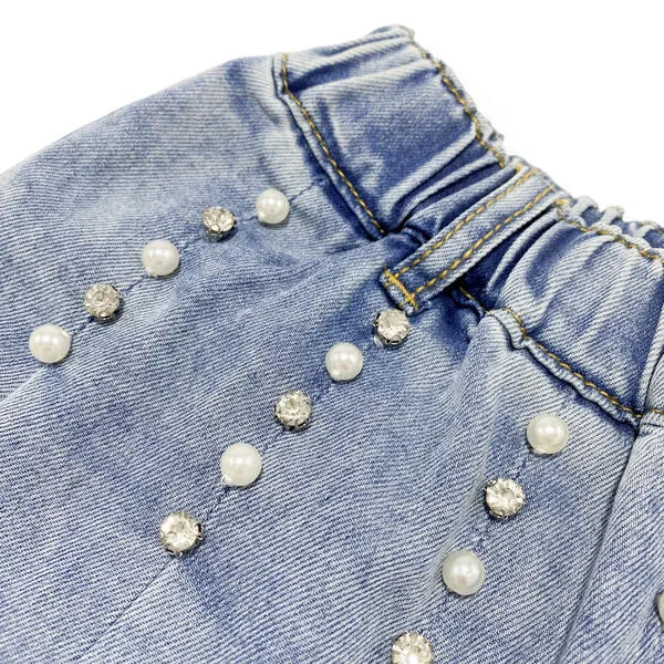 Embellished Denim Pleat Skort