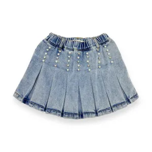 Embellished Denim Pleat Skort