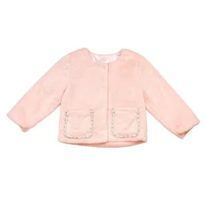 Embellished Trim Pink Fur Jacket