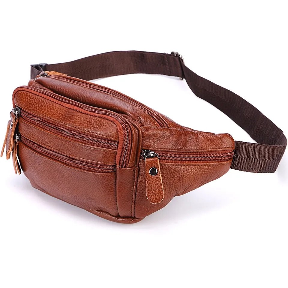 Fashion Men Genuine Leather Fanny Bag for Phone Pouch