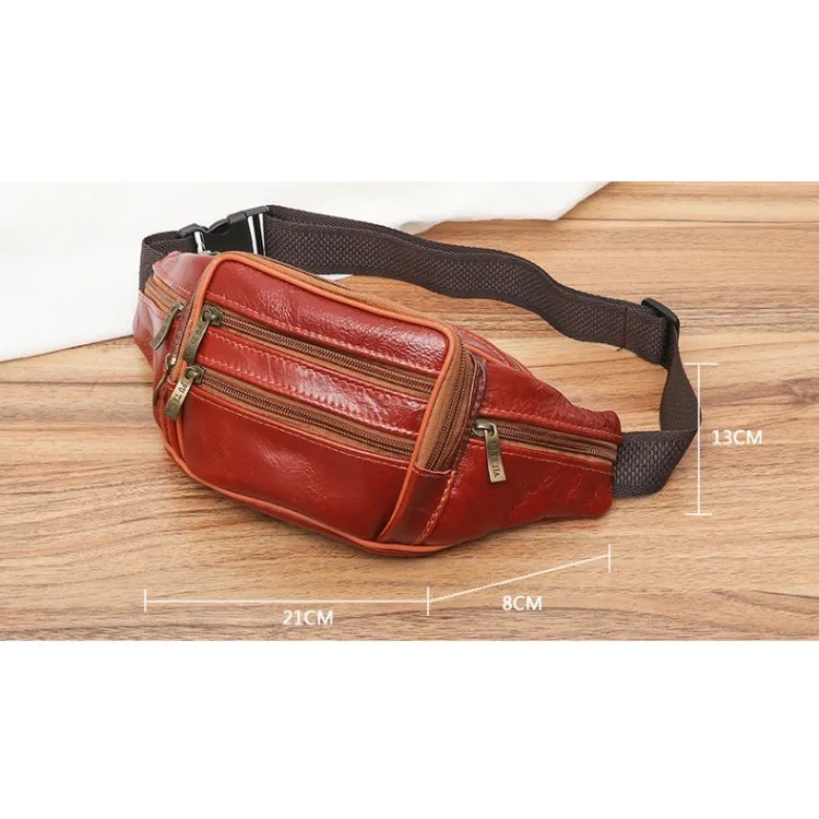 Fashion Men Leather Waist Bags Travel Necessity Organizer Mobile Phone Bag(Dark Brown)