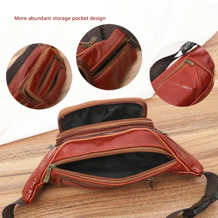 Fashion Men Leather Waist Bags Travel Necessity Organizer Mobile Phone Bag(Dark Brown)