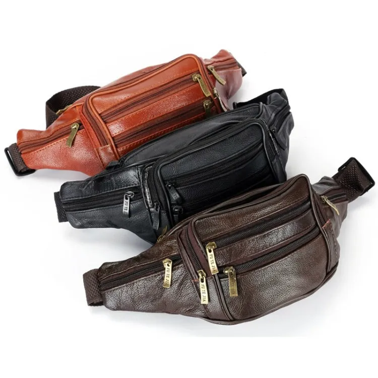 Fashion Men Leather Waist Bags Travel Necessity Organizer Mobile Phone Bag(Dark Brown)