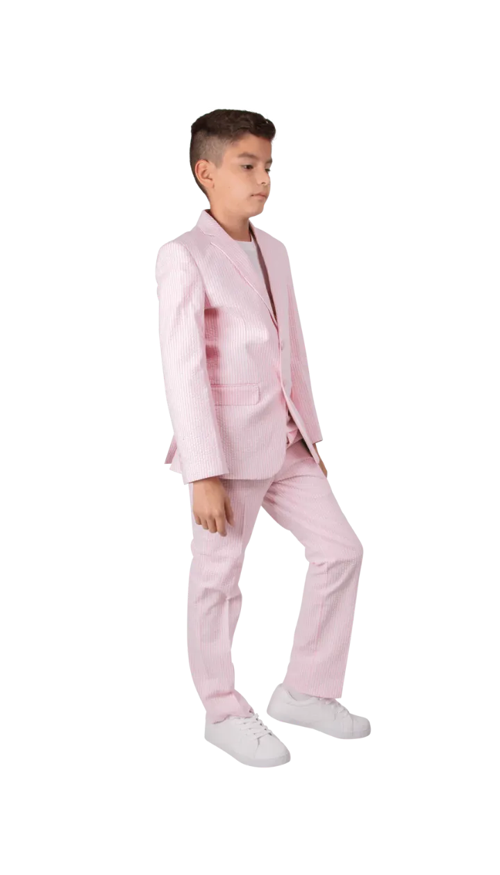 Ferrecci Boys Seersucker 2pc Suit Set Pink