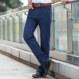 Fit Loose Straight Legs Jeans for Men Casual Business Fashion Elastic Slim