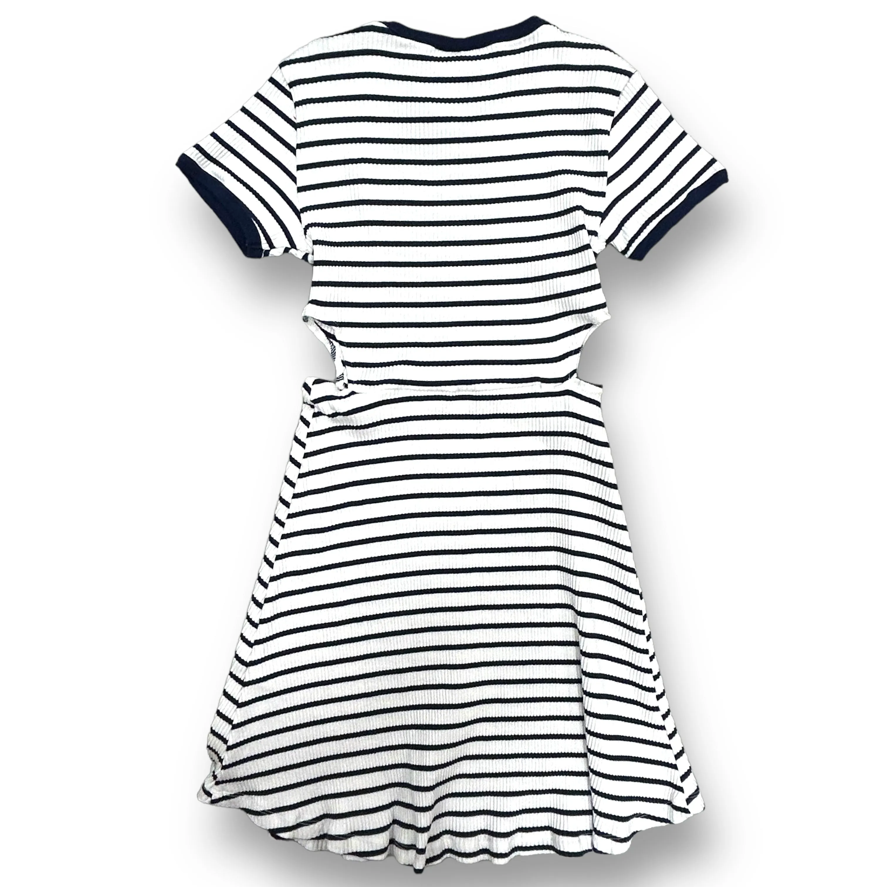 Girls Zara Size 13/14 Navy & White Short Sleeve Ribbed Cut Out Dress