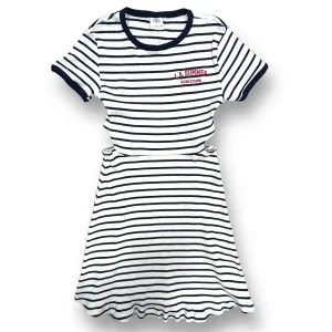 Girls Zara Size 13/14 Navy & White Short Sleeve Ribbed Cut Out Dress