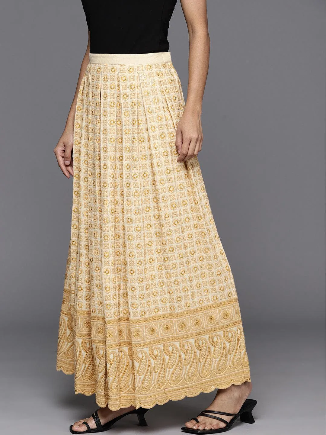 Gold Embellished Rayon Skirts