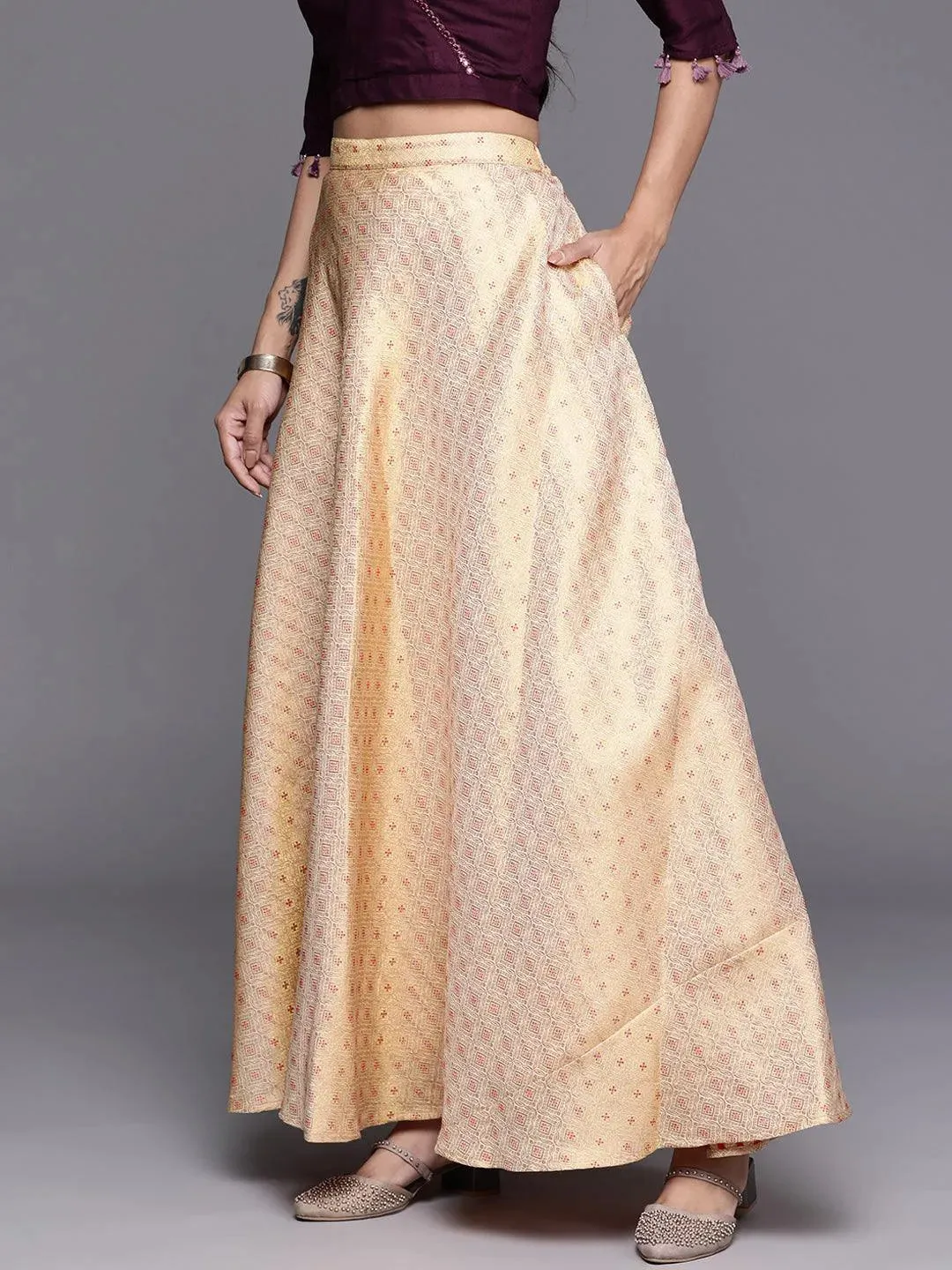 Gold Self Design Jacquard Skirt