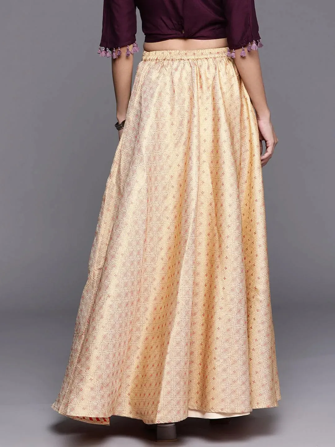 Gold Self Design Jacquard Skirt