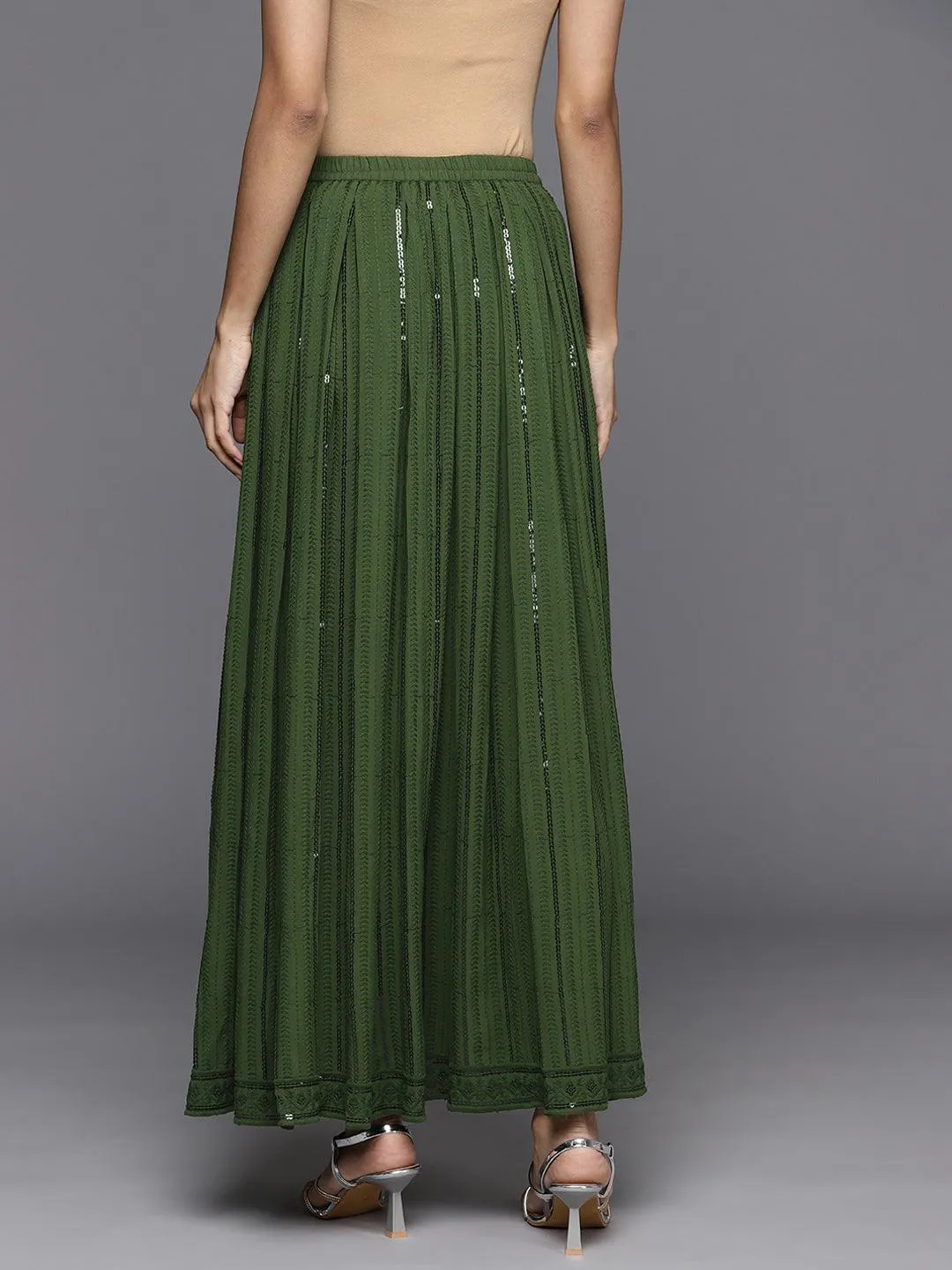 Green Embellished Rayon Skirts