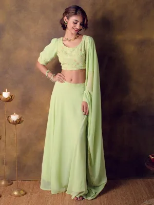 Green Embroidered Georgette Lehenga Set