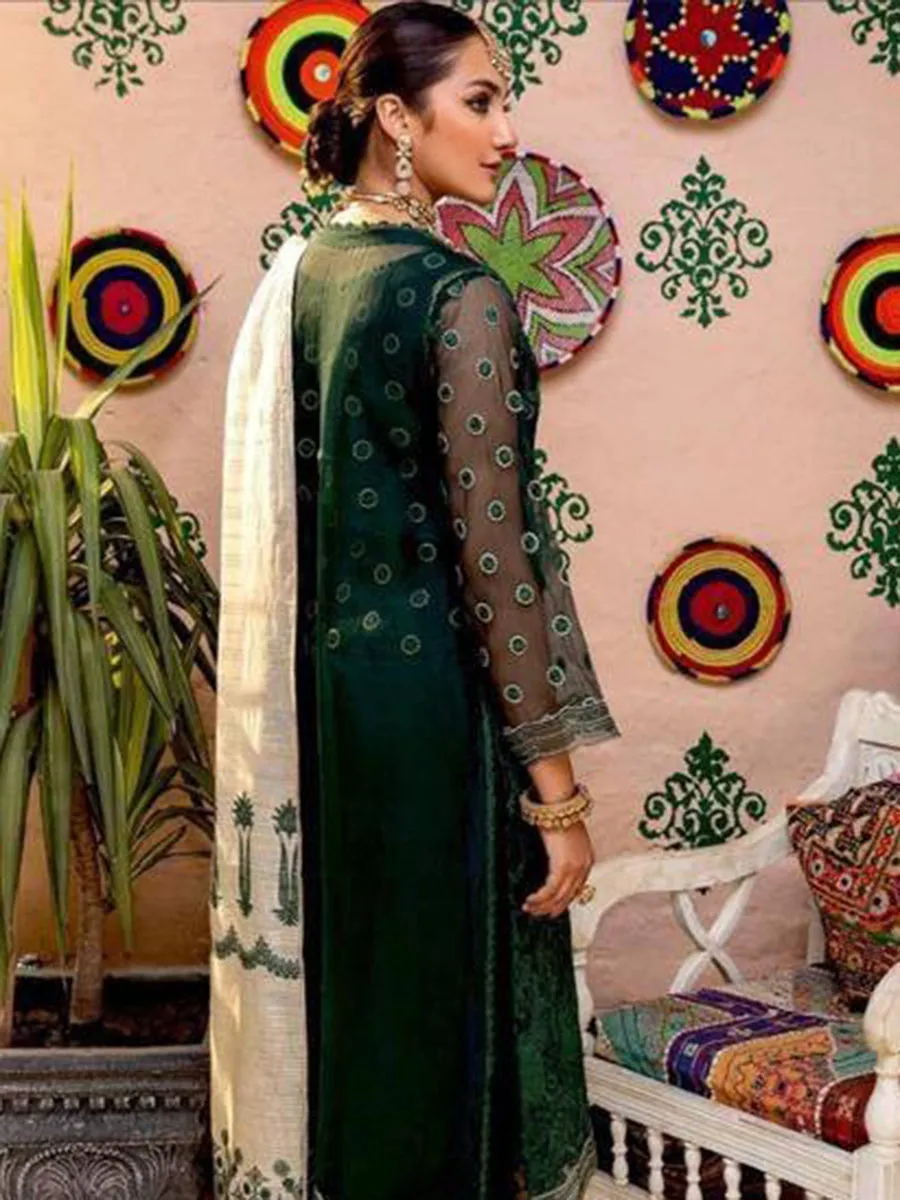 Green Ethnic Georgette Embroidery Anarkali With Dupatta Set