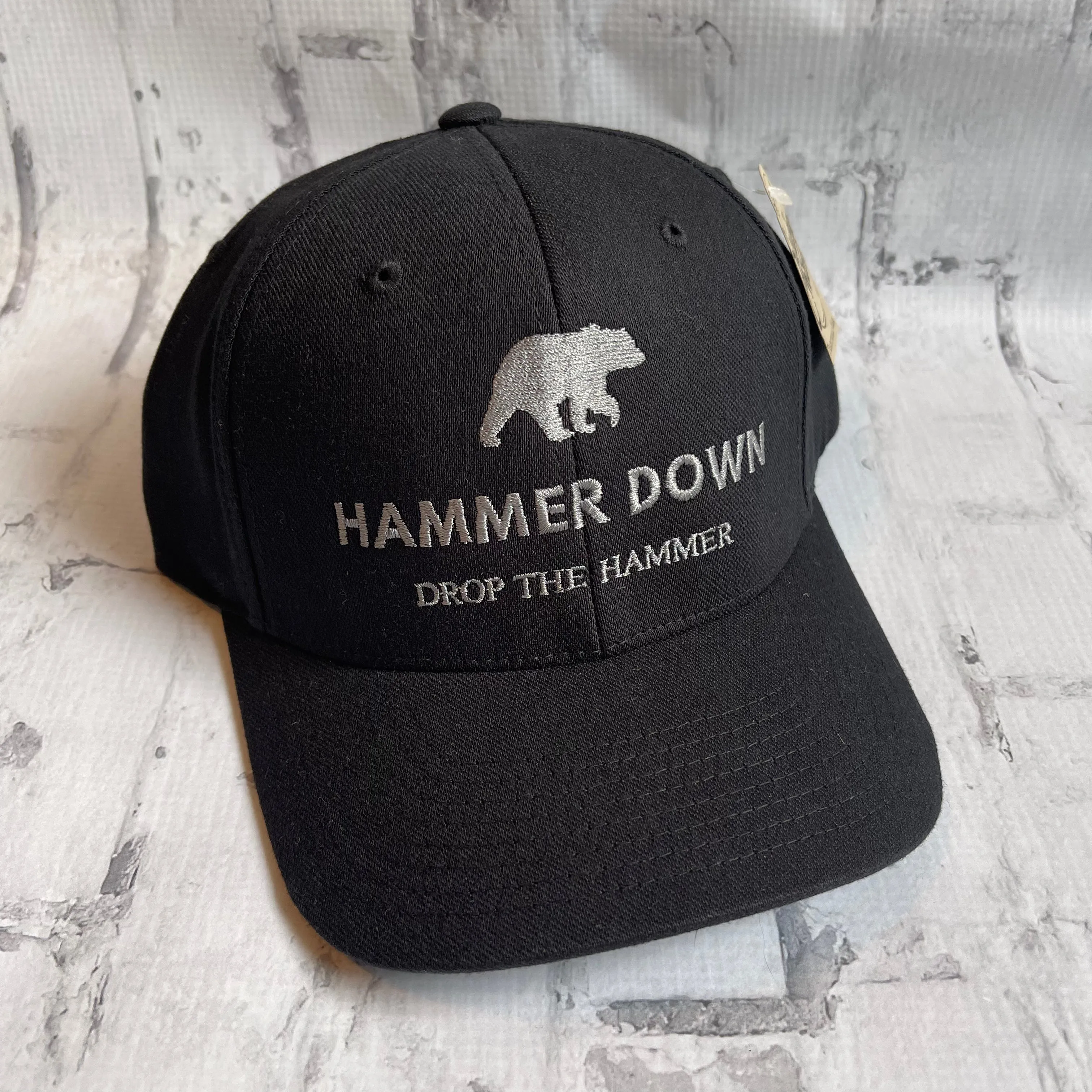 Hammer Down "Gray DTH Bear" Flex Fit Hat - Black with Woven Patch