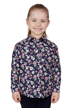 Hard Slog Kids Rose Half Placket L/S Shirt - Navy - H4W7101176