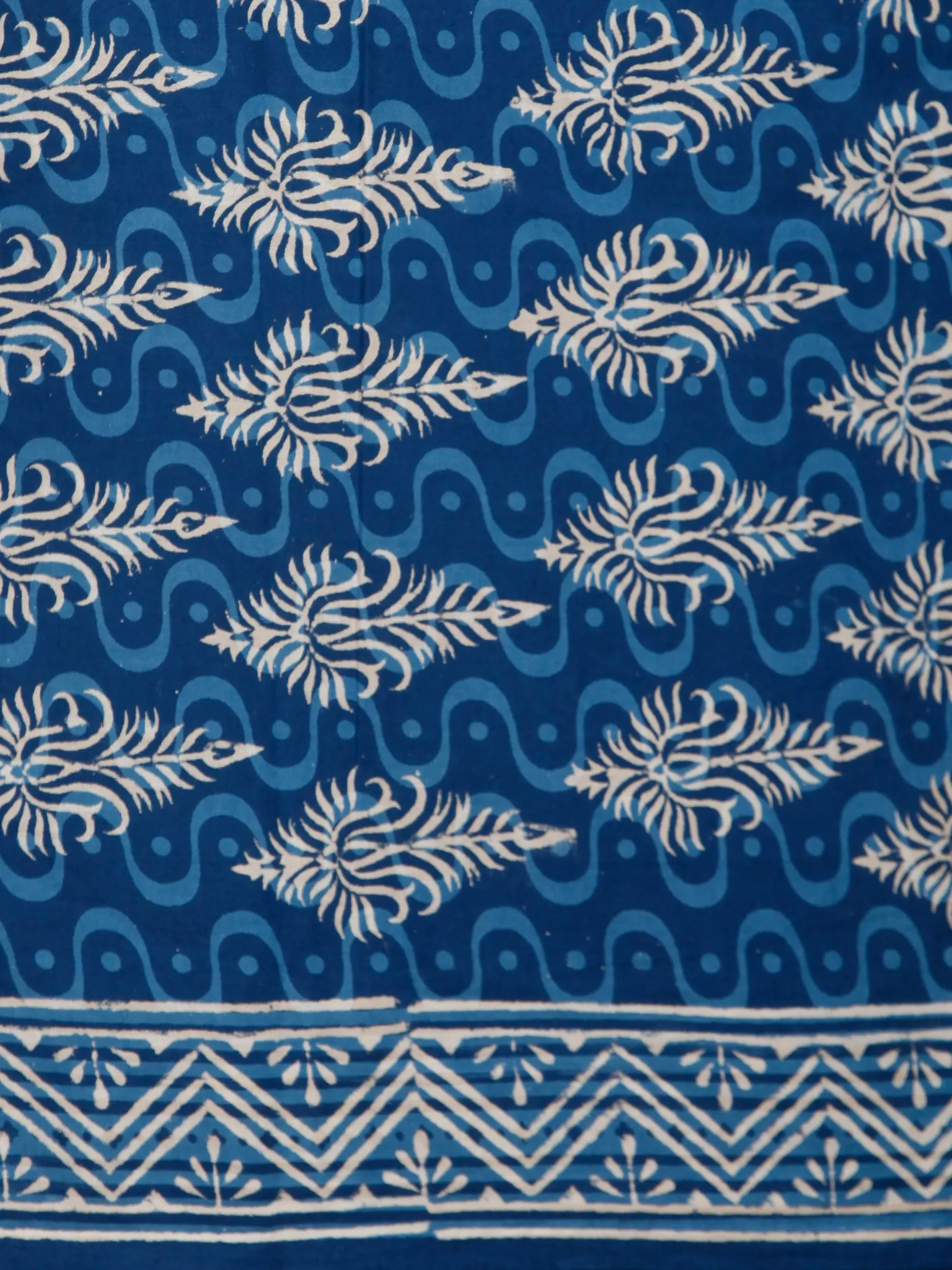 Indigo Ivory Hand Block Printed Cotton Suit-Salwar Fabric With Chiffon Dupatta (Set of 3) - SU01HB390