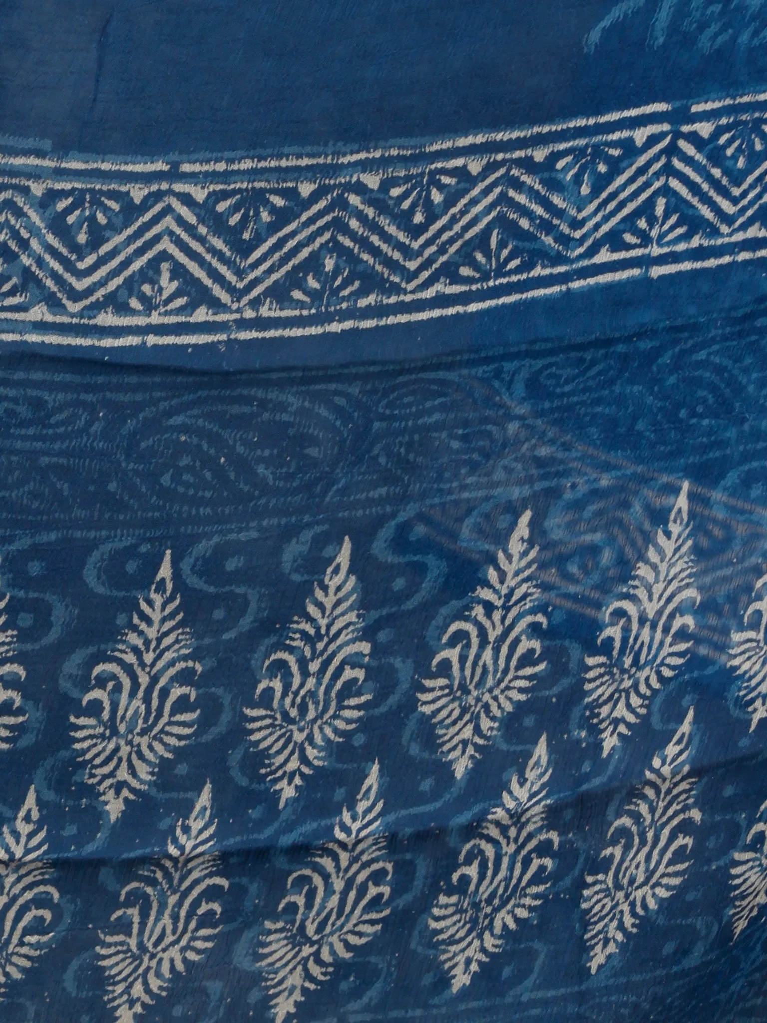 Indigo Ivory Hand Block Printed Cotton Suit-Salwar Fabric With Chiffon Dupatta (Set of 3) - SU01HB390