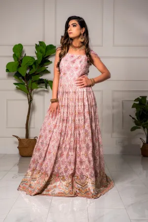 Light Mauve Pink Multi-Color Embroidered Anarkali