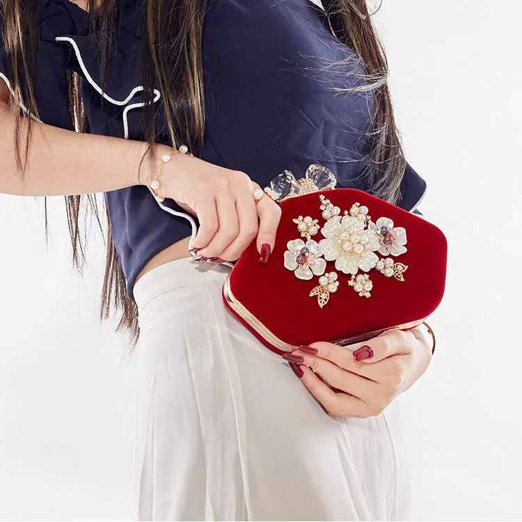 Luxy Moon Beaded Flower Velvet Evening Bag