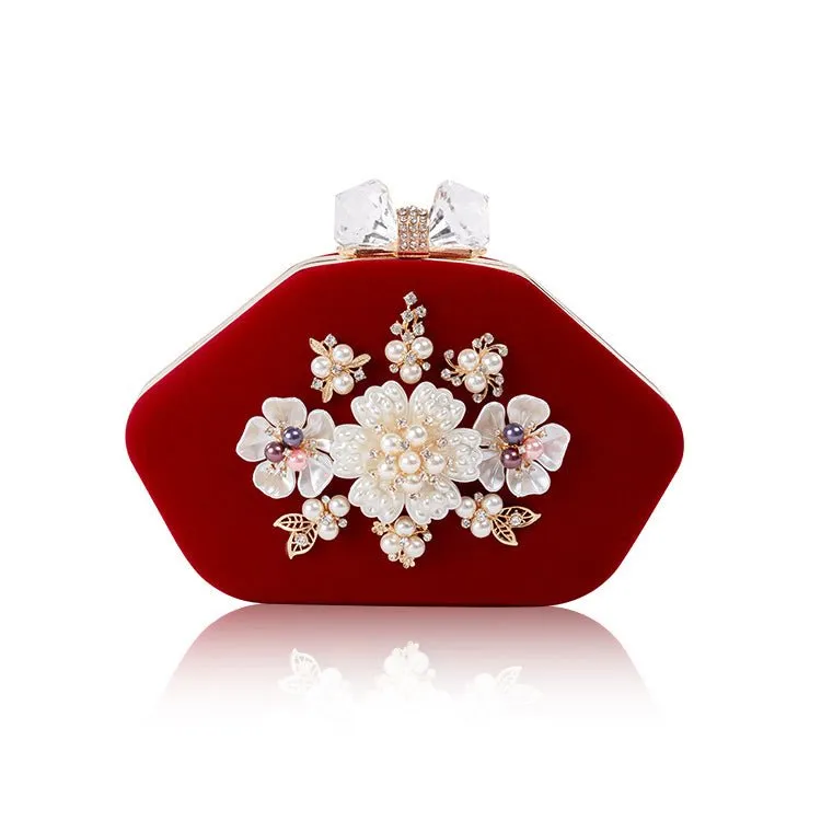 Luxy Moon Beaded Flower Velvet Evening Bag