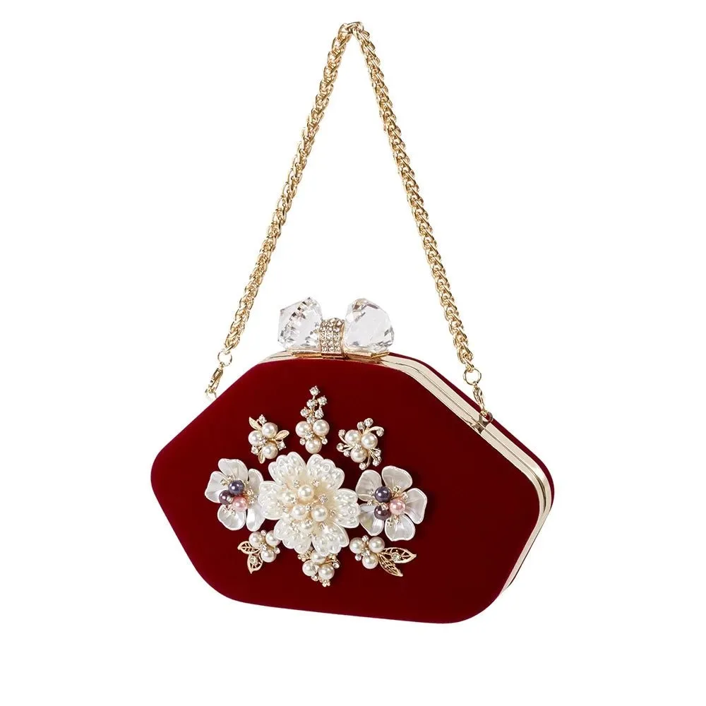 Luxy Moon Beaded Flower Velvet Evening Bag