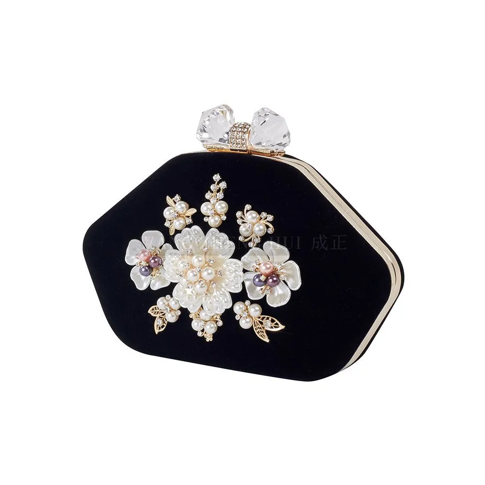 Luxy Moon Beaded Flower Velvet Evening Bag