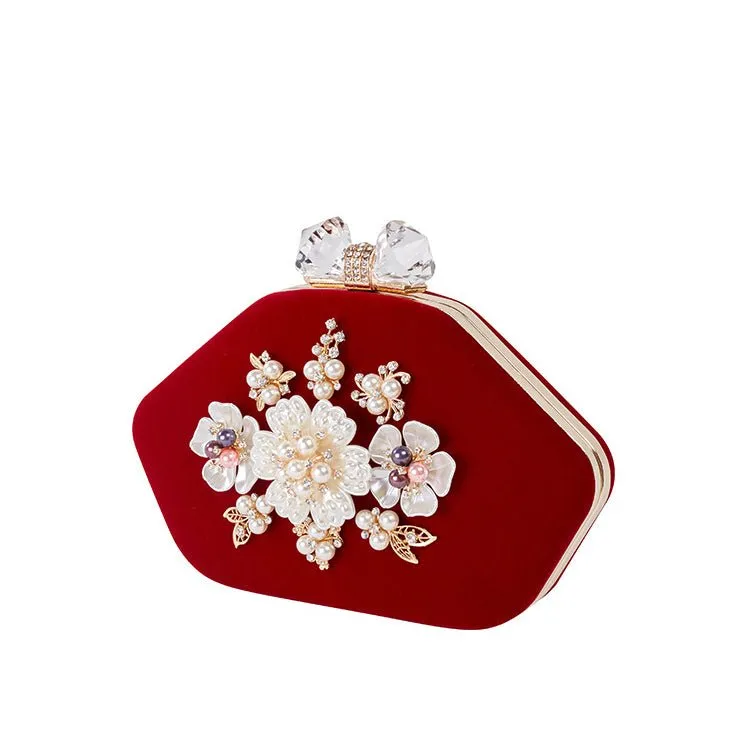 Luxy Moon Beaded Flower Velvet Evening Bag