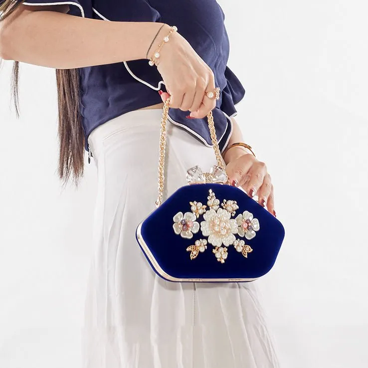 Luxy Moon Beaded Flower Velvet Evening Bag