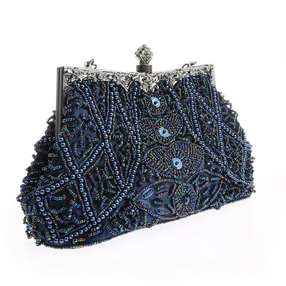 Luxy Moon Elegant Women Beaded Evening Handbags Bridal Sequins Clutch Bag