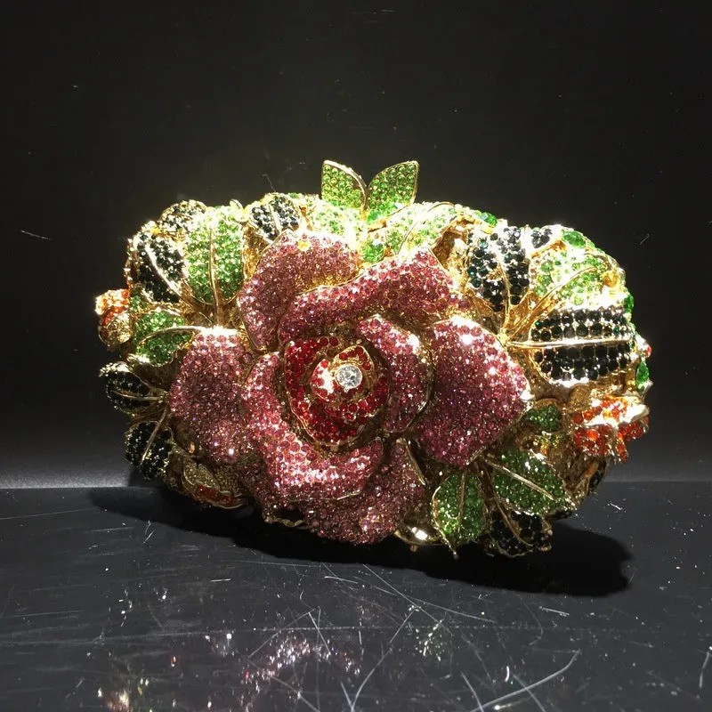 Luxy Moon Exquisite Rhinestone Clutch Flower Purse For Wedding