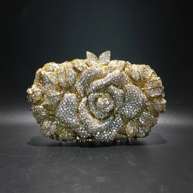 Luxy Moon Exquisite Rhinestone Clutch Flower Purse For Wedding