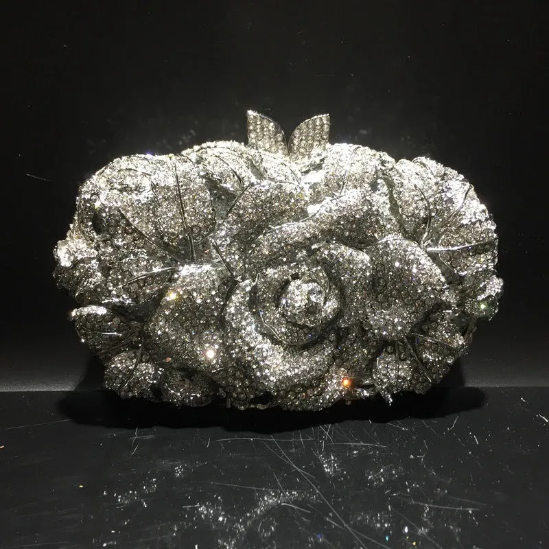 Luxy Moon Exquisite Rhinestone Clutch Flower Purse For Wedding