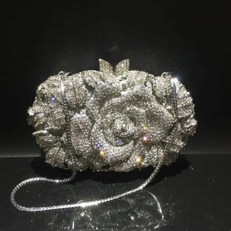 Luxy Moon Exquisite Rhinestone Clutch Flower Purse For Wedding