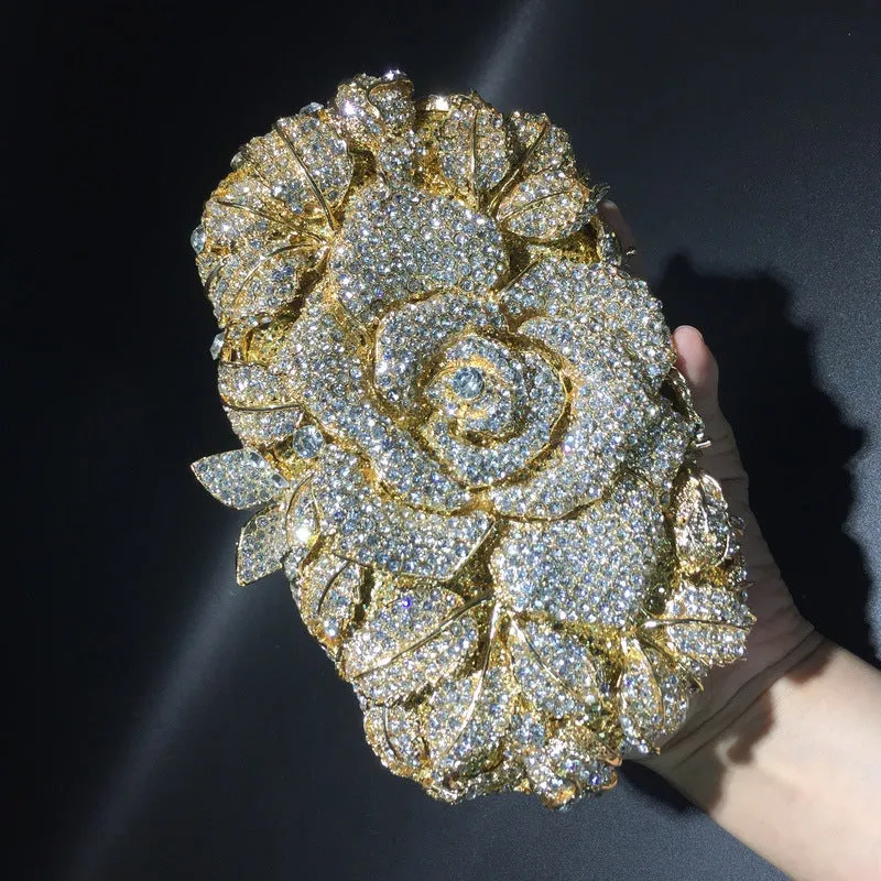 Luxy Moon Exquisite Rhinestone Clutch Flower Purse For Wedding