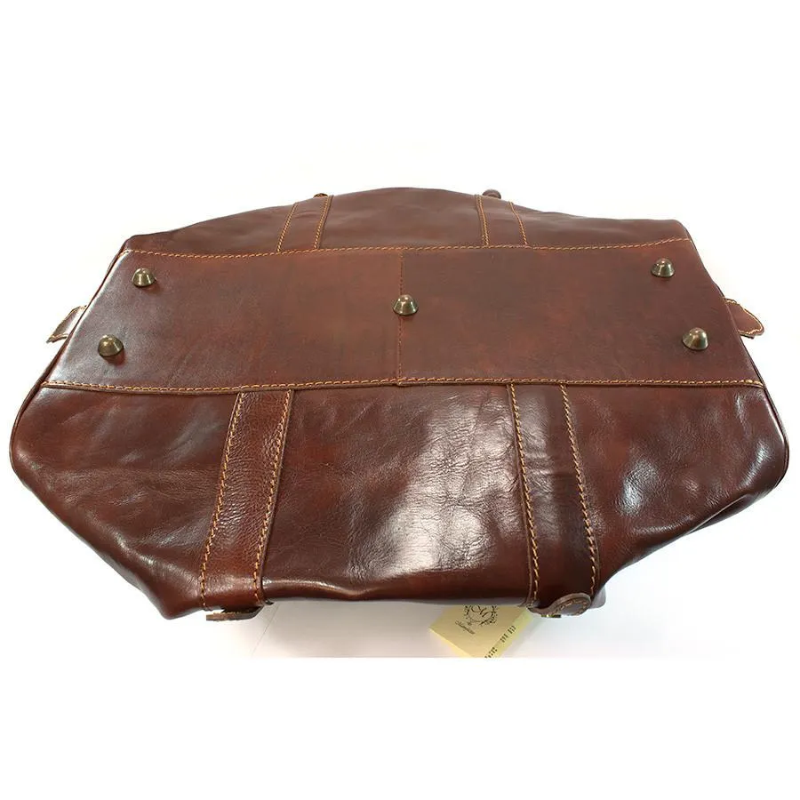 Manufactus Cesare Medium-Size Leather Travel Bag, Tobacco