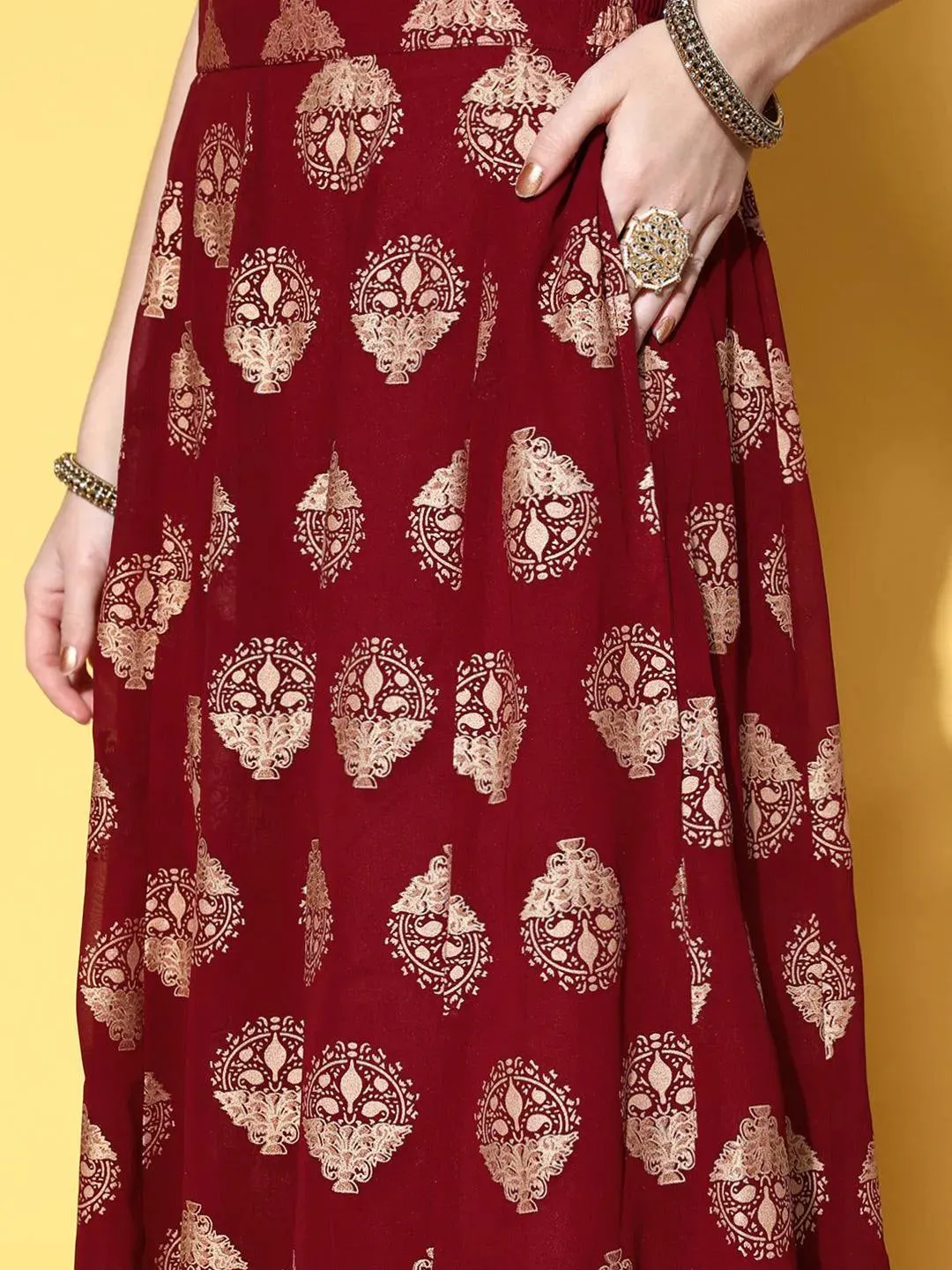 Maroon Printed Georgette Skirt