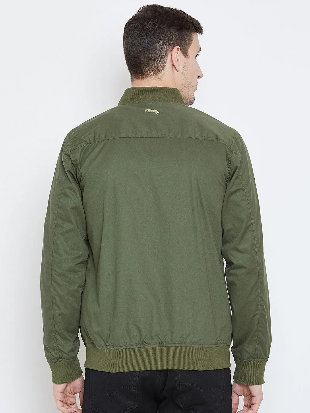 Men Casual Olive Bomber Jacket