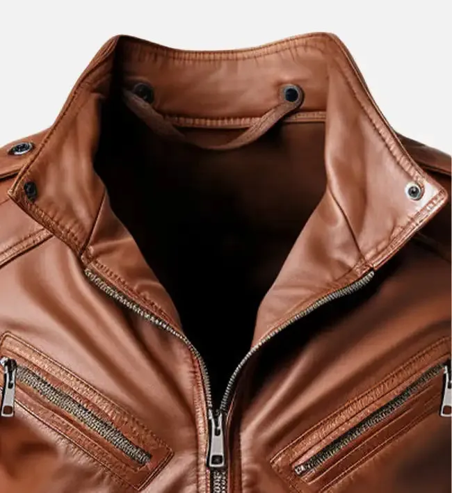 Men's Biker Brown Leather Jacket