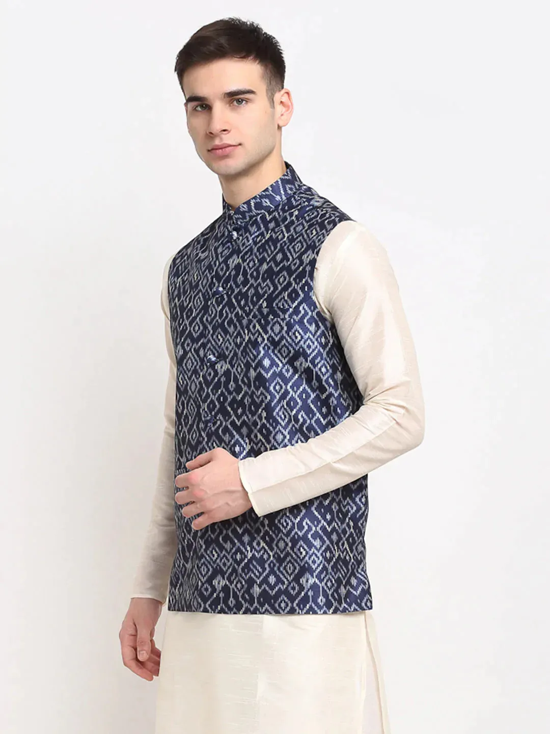 Men'S Blue Digital Printed Blue Waistcoat