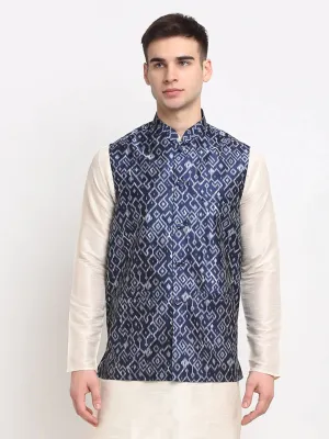 Men'S Blue Digital Printed Blue Waistcoat