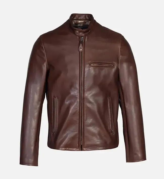 Men's Brown Distress Cafe Racer Leather jacket